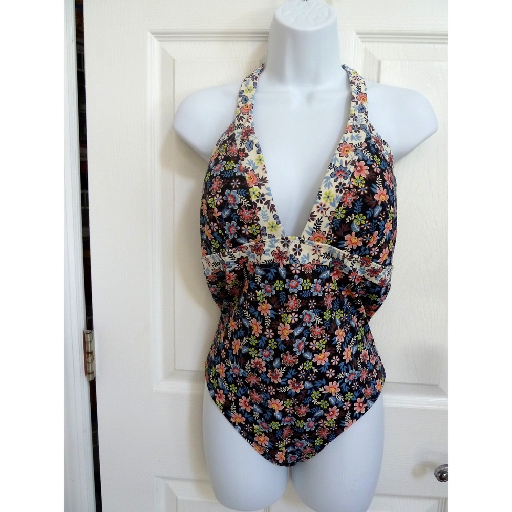 NEW BODEN Bathing Suit Sz 12R Halter Cottagecore Built-In Cups Floral One Piece